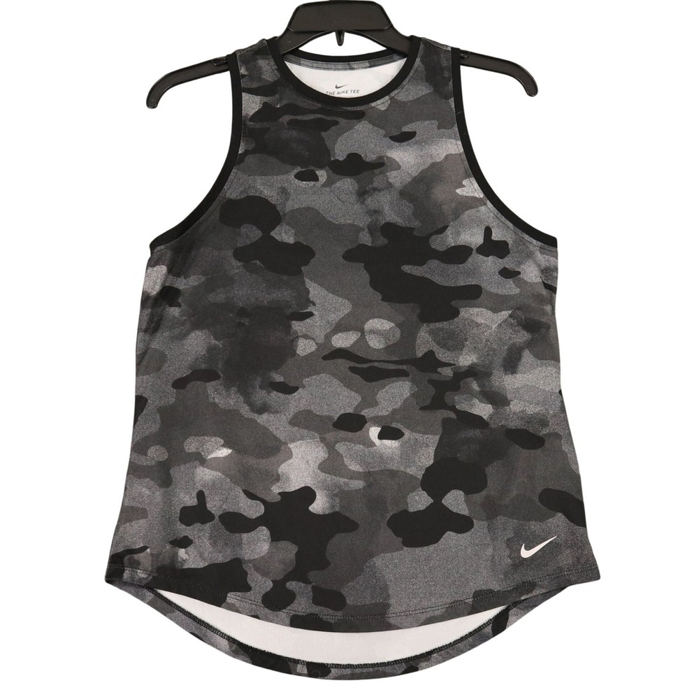 Nike Dri-FIT Tank Top Women's Small Gray Black Camo Racerback Athletic Workout